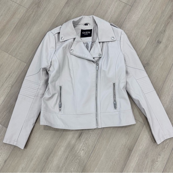 Guess Jackets & Blazers - GUESS faux vegan leather jacket large light grey